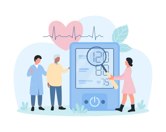 Médicos medindo a pressão arterial  Ilustração