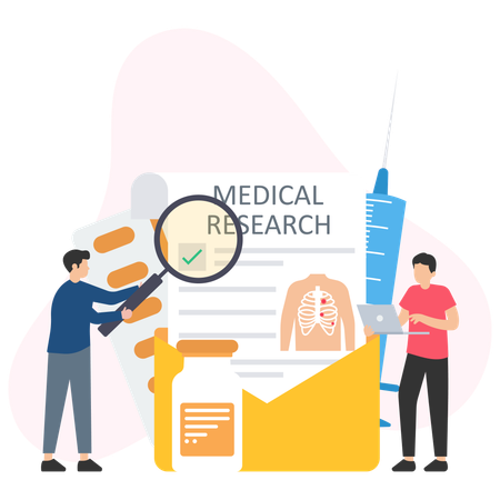 Médicos realizam pesquisas médicas  Ilustração