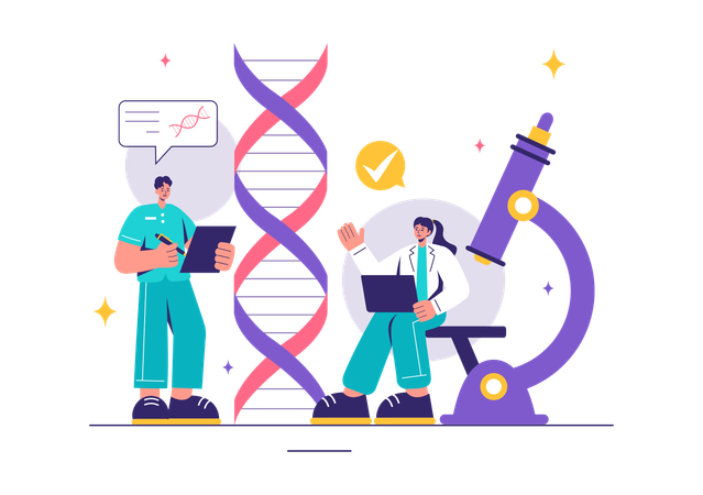 Médicos trabalham em engenharia genética  Ilustração