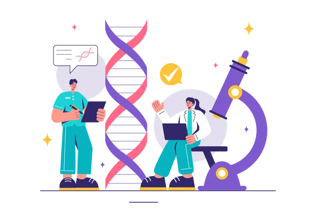 Médicos trabalham em engenharia genética  Ilustração