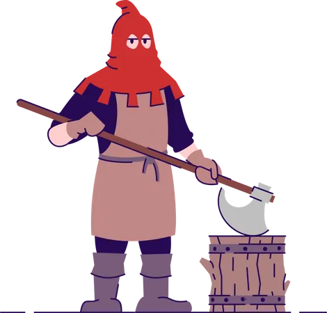Medieval Executioner Flat Vector Illustration Historical Headsman With Axe Wearing Red Mask Isolated Cartoon Character With Outline Elements On White Background Middle Age Personage Illustration