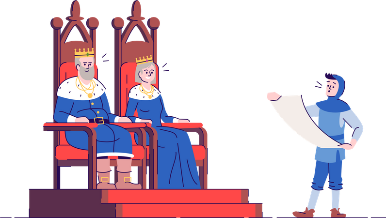 Medieval kingdom rulers on thrones with royal messenger  Illustration