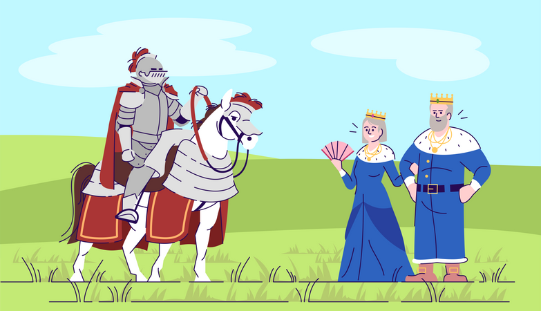Medieval knight and kingdom rulers Illustration
