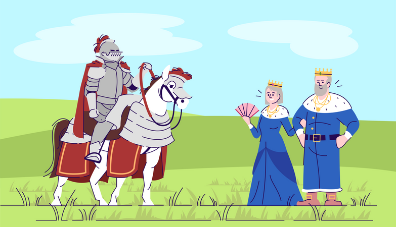 Medieval knight and kingdom rulers  Illustration