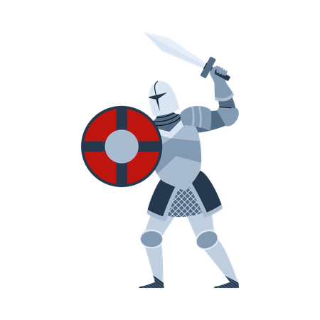 Medieval knight armed with sword and shield  Illustration