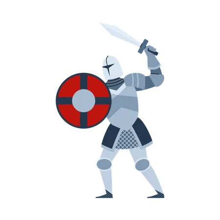 Medieval knight armed with sword and shield  Illustration