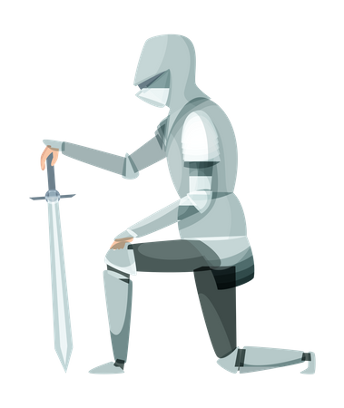 Medieval knight bow down to king Illustration
