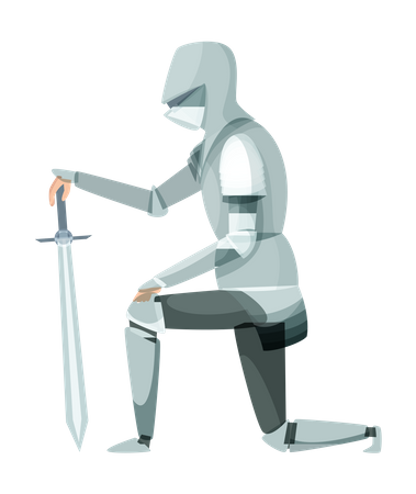 Medieval knight bow down to king  Illustration