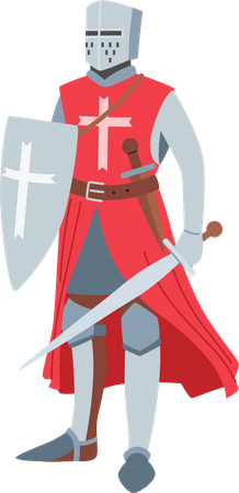 Medieval Knight Heraldic Wearing Armor and Sword  Illustration