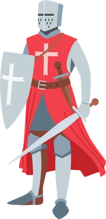 Medieval Knight Heraldic Wearing Armor and Sword  Illustration