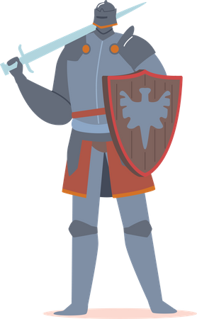 Medieval Knight Heraldic Wearing Shield and Sword Illustration