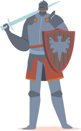 Medieval Knight Heraldic Wearing Shield and Sword  Illustration