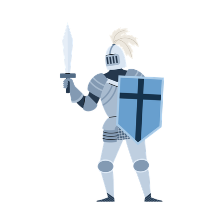 Medieval knight in armor and helmet  Illustration