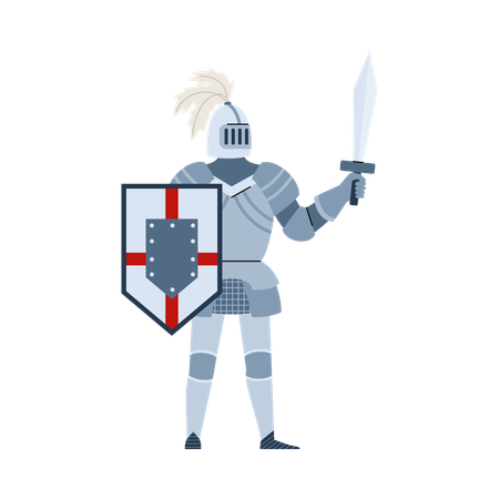 Medieval knight in armor and helmet with sword  Illustration