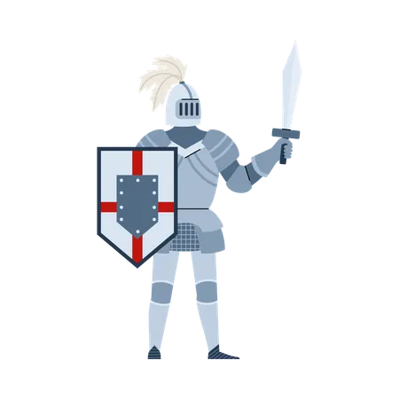 Medieval knight in armor and helmet with sword  Illustration