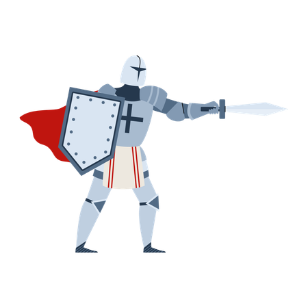 Medieval knight or cavalier in armor with sword  Illustration