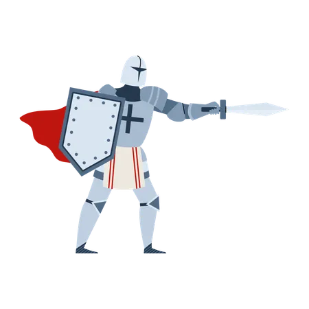 Medieval knight or cavalier in armor with sword  Illustration