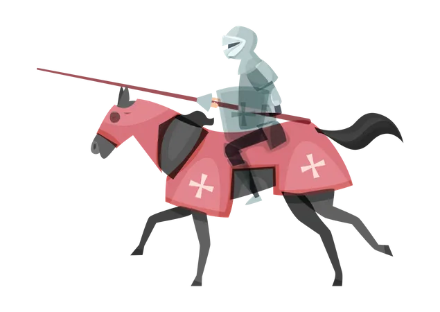 Medieval knight riding horse Illustration
