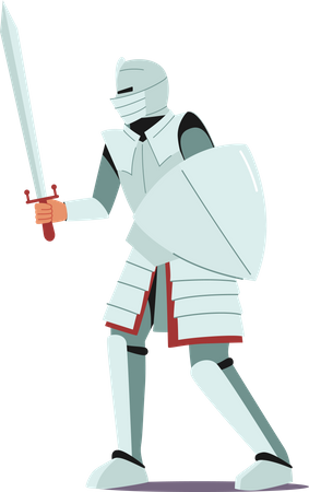 Medieval Knight Wear Armor Holding Sword  Illustration