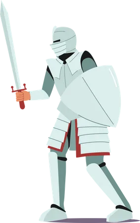 Medieval Knight Wear Armor Holding Sword  Illustration