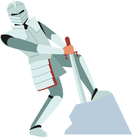 Medieval Knight Wear Armor Pulling Sword from Stone  Illustration