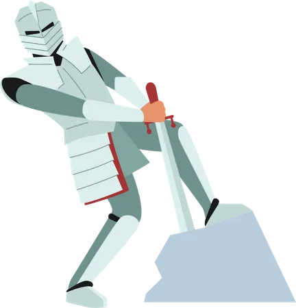 Medieval Knight Wear Armor Pulling Sword from Stone  Illustration