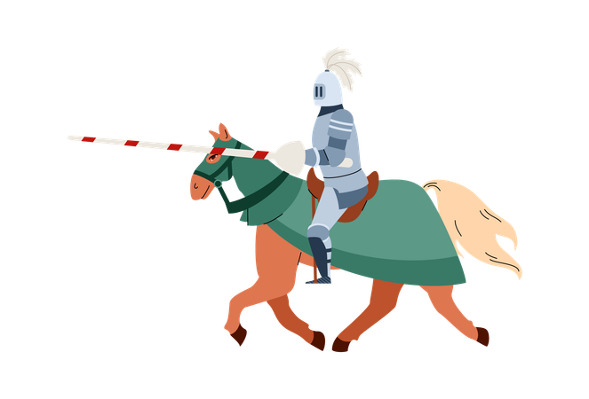 Medieval knight with lance riding on horse  Illustration