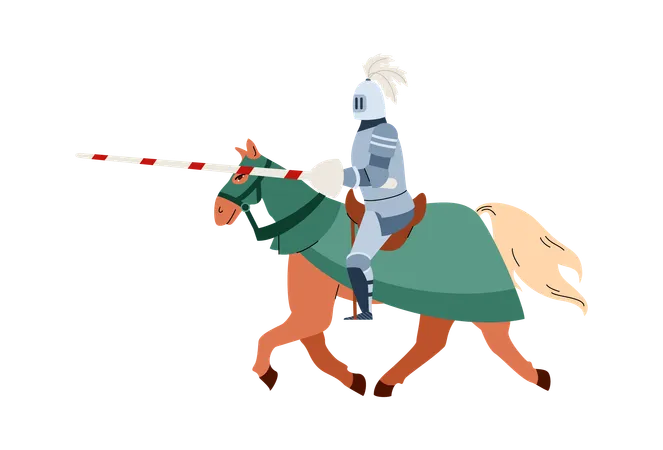 Medieval knight with lance riding on horse  Illustration