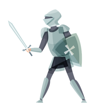 Medieval knight with sword and shield  Illustration