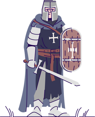 Medieval knight with sword and shield  Illustration