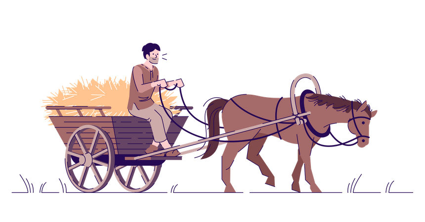 Medieval peasant riding horse Illustration