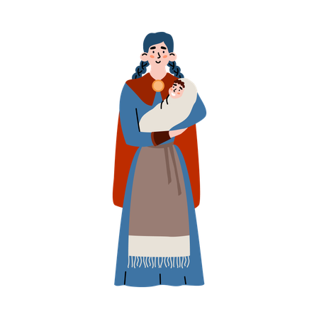 Medieval peasant woman in european costume  Illustration