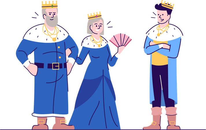 Rei, rainha e príncipe medievais  Ilustração