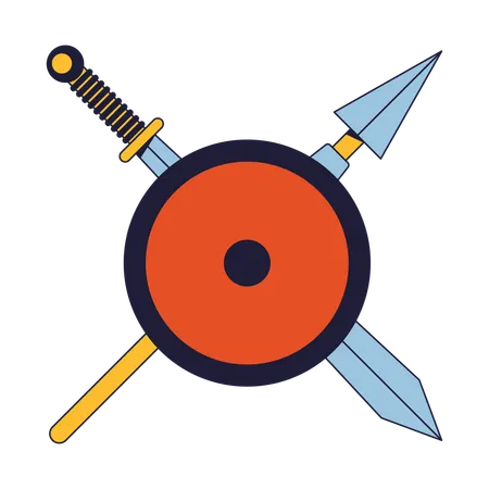 Medieval weapon behind shield  イラスト