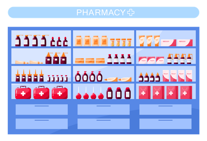 Medikamente in der Apotheke ausgestellt  Illustration