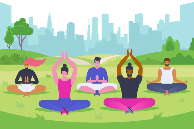 Meditação ao ar livre  Ilustração