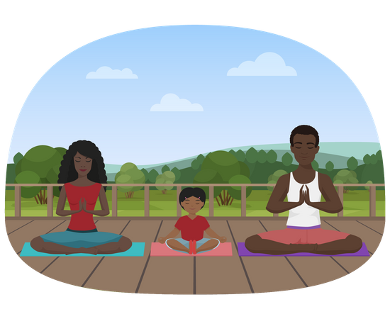 Família africana meditando  Ilustração