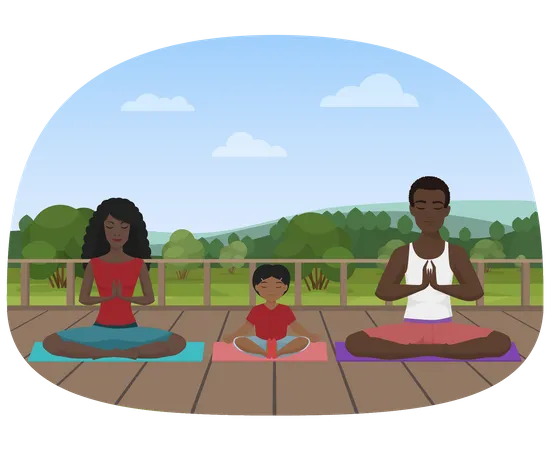 Família africana meditando  Ilustração