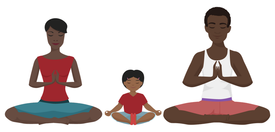 Família africana meditando  Ilustração