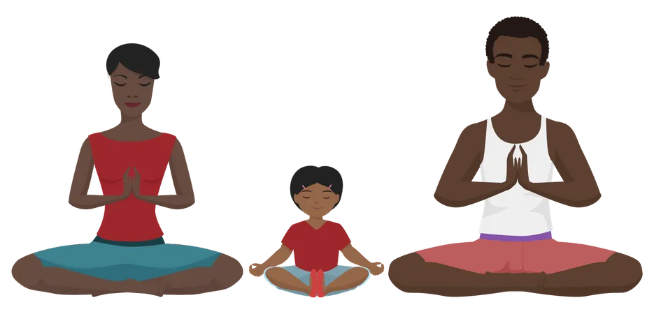 Família africana meditando  Ilustração