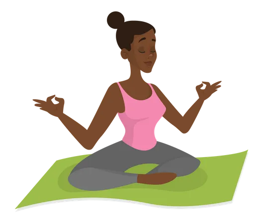 Meditacion En Postura De Loto Practica De Yoga Para La Salud De La Mente Y El Cuerpo Relajacion Y Paz Ilustracion De Vector Aislado En Estilo De Dibujos Animados Ilustración