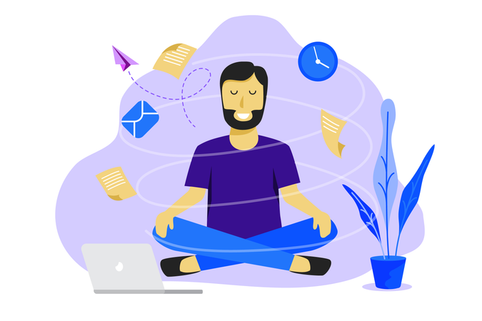 Hombre de meditación en el trabajo.  Ilustración