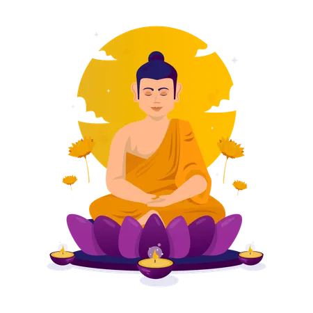 A Buddha Is Sitting In Meditation Worship For Vesak Day Flat Illustration Illustration