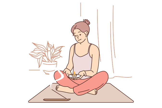 Meditating woman is doing yoga  일러스트레이션