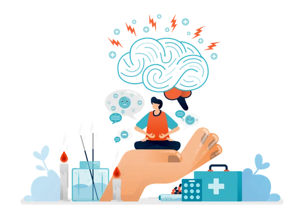 Illustration Of Meditation For The Alternative Treatment Of Psychiatric Disorders Brain And Mental Health Illustration