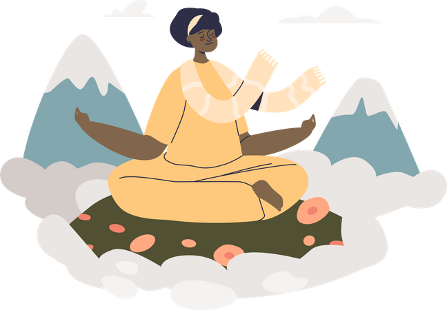 Meditation retreat in mountains  Illustration