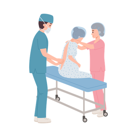 Medizinisches Personal hilft Patienten nach der Operation  Illustration