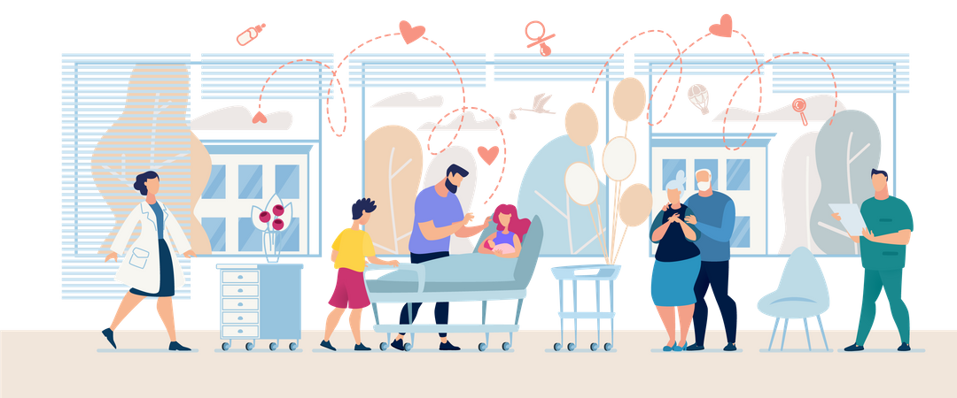Medizinischer Dienst mit Ärzten und Patienten in einer Klinik-Banner-Vorlage  Illustration