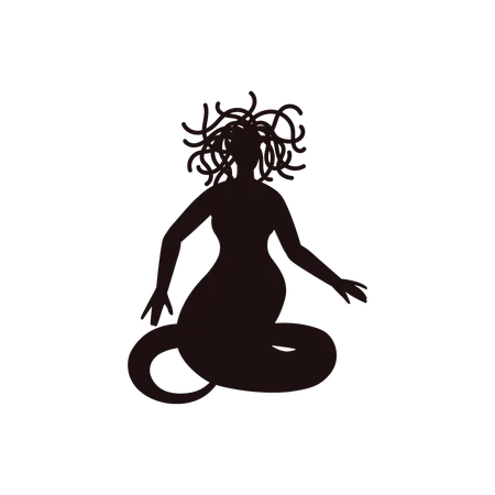 Medusa Gorgon Goddess Black Silhouette Vector Illustration Isolated On White Background Greek Mythology Creature Woman With Snakes In Hair Concepts Of Fantasy Folklore And Fairytales Illustration