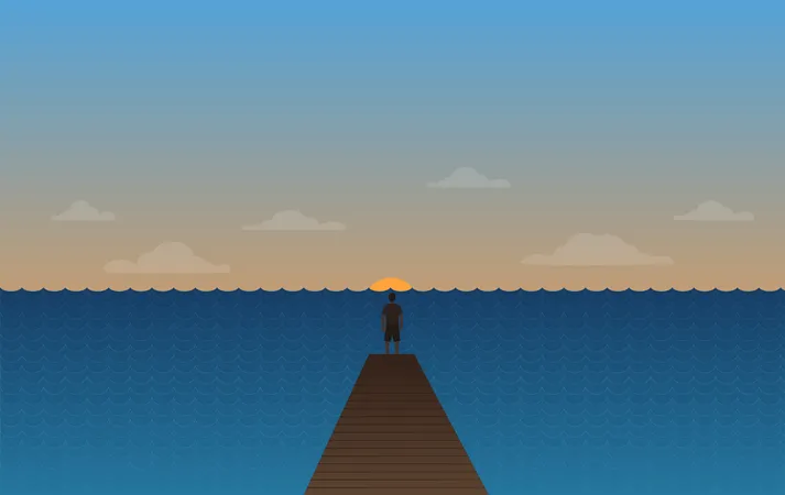 Sonnenuntergang am Meer beobachten  Illustration
